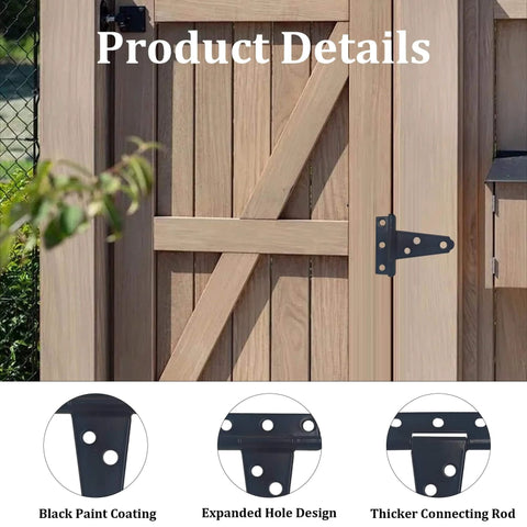 Wooden gate with installed 6-Pack Heavy Duty 2 Inch T-Strap Hinges In Black Rustic Iron, Rustproof Gate Tee Hinges For Outdoor Sheds