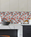 Red Marble Peel And Stick Backsplash Tiles For Kitchen And Bathroom 12 By 12 Inches 10 Sheets Self Adhesive Easy Install on kitchen wall