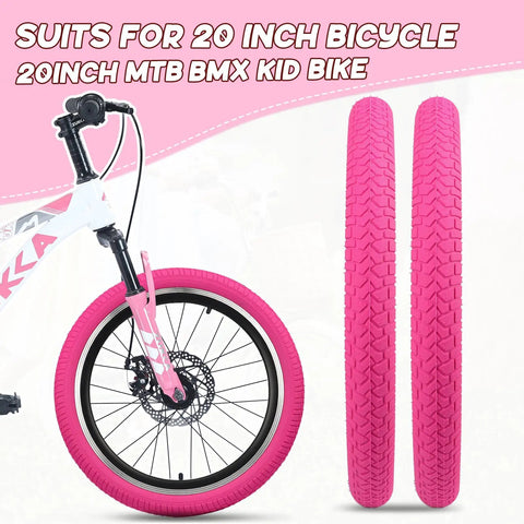 20 Inch Bike Tire Set 2 Pack 2.125 Inch Wide Folding Bead Replacement Tires With Inner Tubes For 20 Inch Bicycles MTB And BMX Magenta