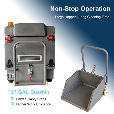 51 Inch Heavy Duty Ride On Industrial Floor Sweeper Machine For Warehouses With Solid Tires Hydraulic Brakes And Efficient Cleaning System To Keep Big Spaces Spotless And Tidy Without The Hassle Of Manual Mopping Or Brooming Daily
