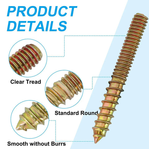 20 Pack Of 1/4-20 X 2 Heavy Duty Hanger Bolts With Snappy Hardened Driver showing detailed treads and smooth finish.