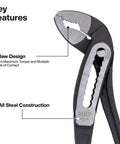 Close-up of 3-Piece Classic Klaw Pump Pliers Set with 7 Inch, 10 Inch and 12 Inch, V-Jaw Design, showcasing the hardened teeth.
