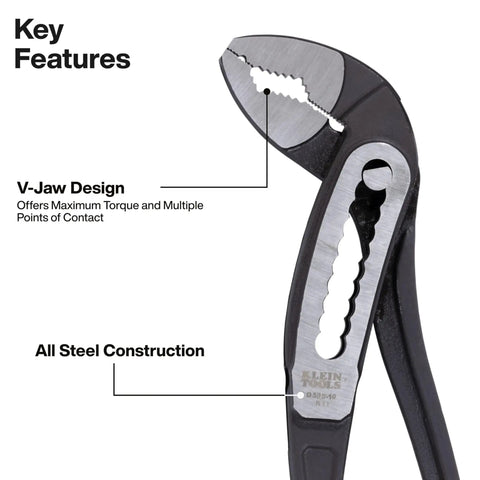 Close-up of 3-Piece Classic Klaw Pump Pliers Set with 7 Inch, 10 Inch and 12 Inch, V-Jaw Design, showcasing the hardened teeth.