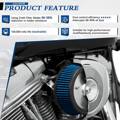 HD 0800 Air Filter Replacement 29442 99E For Harley Davidson with blue high-flow filter on motorcycle engine