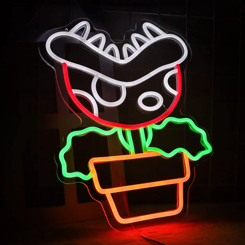 Piranha Plant LED Neon Sign Night Light For Super Mario Fans, Dope Retro Arcade Bedroom Decor With Dimmer Switch, 11.8 x 15 in