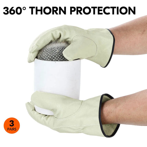 Three Pairs Unlined Mens Pigskin Leather Work Gloves Drivers Gloves Size XL Light Cyan Multi Purpose Outdoor And Jobsite Hand Protection