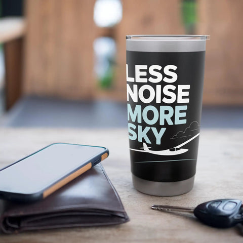 Soaring Sailplane Stainless Steel Insulated Tumbler For Glider Fans And Flight Crew 20oz on table with phone and keys