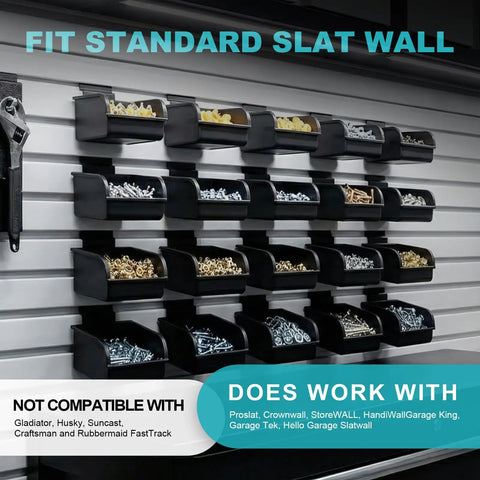 12 Pack Slatwall Bins With Hooks For Garage Workshop And Kitchen Organization Durable Plastic Slatwall Accessories Set