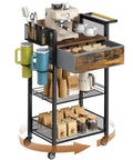 Four Tier Rolling Coffee Cart With Flexible Removable Shelves And Smooth Gliding Wheels, featuring espresso machine, mugs, and storage.