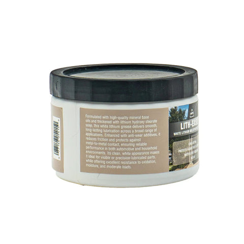 Side view of Lith Ease White Lithium Grease 16 Oz Tub For Heavy Duty Metal Lubrication showing label details