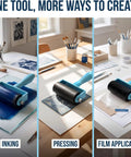 Straight Fire Blue Diamond Painting Roller Tool For Crystal Art Pressing Plastic Canvas Drill Applicator That Eliminates Air Bubbles Quick For Your Coolest Craft Corner Setup Right Now demonstrating inking, pressing, and film application.