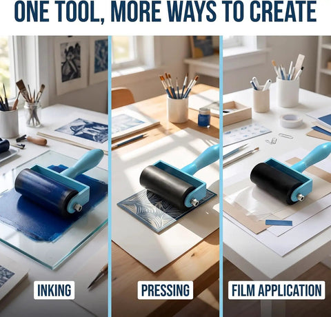 Straight Fire Blue Diamond Painting Roller Tool For Crystal Art Pressing Plastic Canvas Drill Applicator That Eliminates Air Bubbles Quick For Your Coolest Craft Corner Setup Right Now demonstrating inking, pressing, and film application.