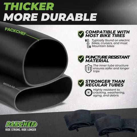 16x4 Inner Tube With 32 Mm Schrader Valve For Kids Electric Bikes And Fat Tire 16 Inch Wheels Beefy Butyl Rubber Construction Delivers Superior Air Retention Durable And Leak Resistant Easy Inflation One Pack close-up of thicker butyl tube