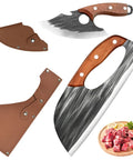 Two Piece Hand Forged Chef Knife And Boning Knife Set With Wooden Handle And Leather Sheath For Meat Vegetables Outdoor BBQ And Camping.