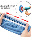 Hands holding 20 Piece 9 To 10 Inch Car Polisher Bonnet Pads Microfiber Polishing Pad Covers For Orbital Buffers with polisher in use
