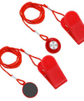 Two Pack Treadmill Magnetic Safety Keys Universal Round Emergency Stop Switch Replacement For Most Treadmills And Running Machines Durable ABS Plastic Key Fob For Easy Reset And Quick Reuse. Image shows two red safety keys with magnets, cords, and clips.