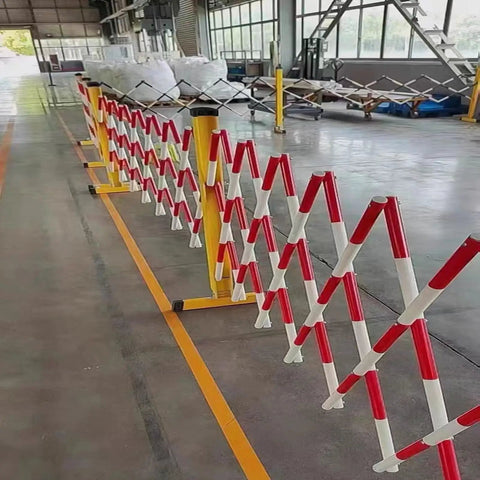 Hella Bright Expandable Security Barricade With Heavy Duty Casters, Folding Mobile Safety Gate For Roadways And Construction Sites, Quick Rollout Driveway Traffic Fence That Locks Down Tight And Stays Put