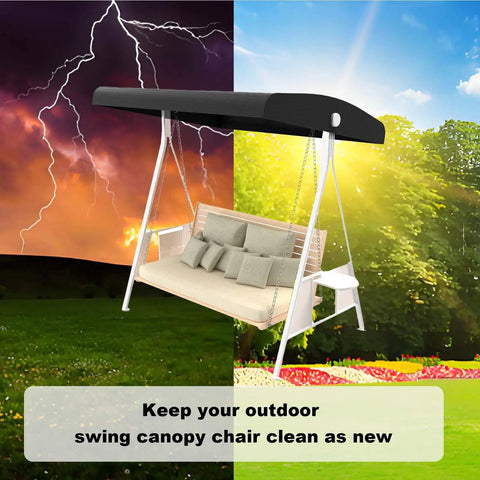 Replacement Canopy For 3 Seater Patio Swing Waterproof Outdoor Top Cover 210D Oxford Cloth Dustproof Rainproof No Hassle All Weather Guard For Garden Patio Porch Hammock Black showcasing weather protection.