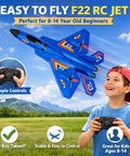 F-22 Raptor Inspired RC Plane With 2.4GHz Control, Durable Foam Jet Glider, Smart Gyro Stabilization, LED Lights.