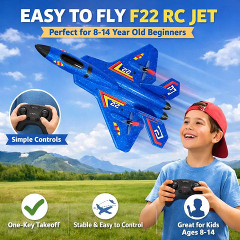 F-22 Raptor Inspired RC Plane With 2.4GHz Control, Durable Foam Jet Glider, Smart Gyro Stabilization, LED Lights.