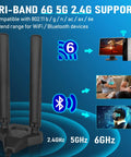 Tri Band WiFi 6E Antenna with Magnetic Base and 6.5 Ft Extension Cable, supports 2.4 GHz, 5 GHz, 6 GHz for PC Desktop PCIe and Router