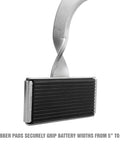Heavy Duty Battery Carrier Lifter And Grab Tool with rubber pad grip securely gripping 5 to 7 inch battery