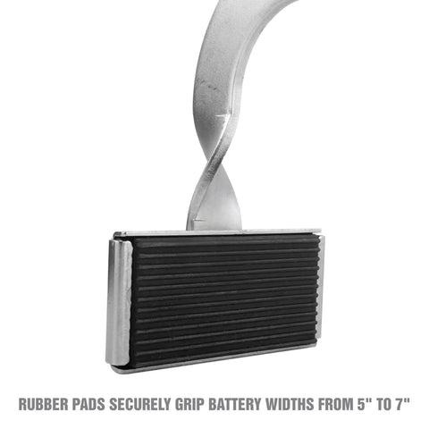 Heavy Duty Battery Carrier Lifter And Grab Tool with rubber pad grip securely gripping 5 to 7 inch battery