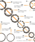 Diagram of Bicycle Ball Bearing Kit With Beefed Up Steel Caged Bearings, showcasing 50 pieces in 10 sizes for bike maintenance.