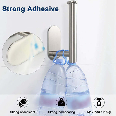 Premium Thickened Stainless Steel Self Adhesive Toilet Paper Holder with strong adhesive, holding two water bottles
