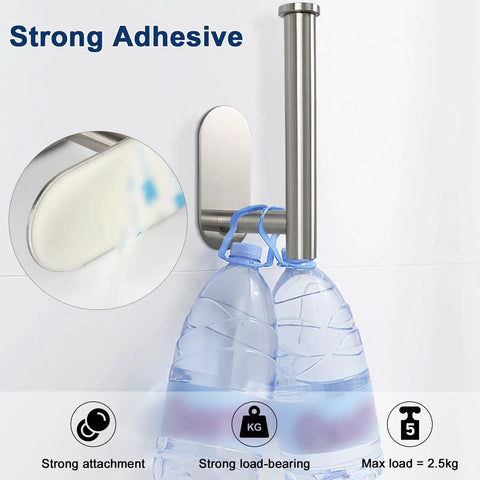 Self Adhesive Toilet Paper Holder Stainless Steel 304 Rustproof No Drill Mount Brushed Nickel 2 Pack holding water bottles