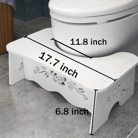 Ergonomic Squatting Toilet Stool For Adults under toilet, white wood-plastic composite, 17.7 inch wide, eco-friendly design, floral pattern