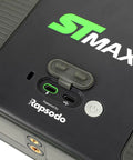 Close-up of the ST MAX Golf Launch Monitor, showcasing USB and power port. Includes 14 day trial and flexible software options.