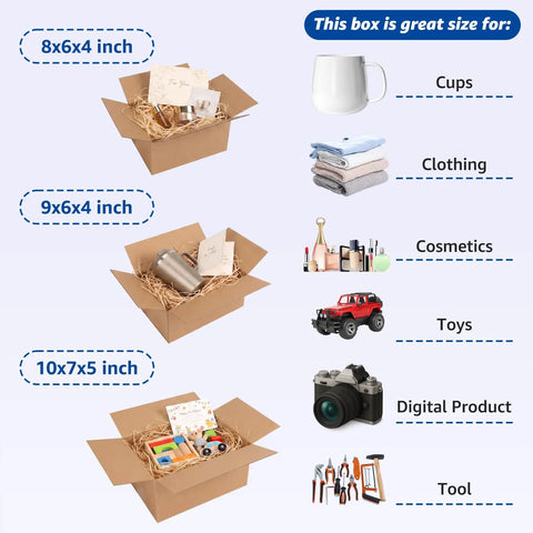 Assorted Shipping Boxes 30 Pack Value Pack With 10 Of Each Size 10x7x5, 9x6x4, And 8x6x4 corrugated mailers for packaging