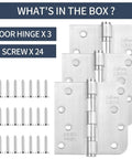 Door hinge set, XinSheng 4x4 Inch SUS-316 stainless steel with 3 hinges and 24 screws