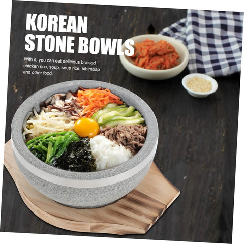 Korean Stone Bowl Set With Wooden Base For Bibimbap Soup And Rice Keeps Food Hot Longer With Durable Granite Stoneware