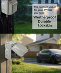 Heavy Duty NEMA L5 30R Power Outlet Box With 15 Amp Switch Weatherproof Lockable Outdoor Electrical Panel mounted on wooden post.
