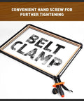 Band Clamp For Woodworking And Picture Framing, Flexible Frame Strap Holder For Irregular Shaped Pieces displayed with frame