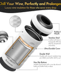 Double Wall Vacuum Insulated Wine Bottle Chiller Keeps Your Sip Dead Froze For Six Hours Skip The Ice Water Drama Sleek Stainless Steel vessel with rubber mouth.