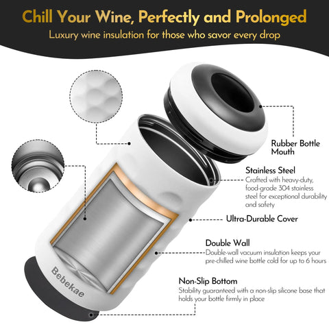Double Wall Vacuum Insulated Wine Bottle Chiller Keeps Your Sip Dead Froze For Six Hours Skip The Ice Water Drama Sleek Stainless Steel vessel with rubber mouth.