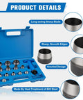 Pro Grade 13 Size Hollow Punch Kit For Leather Rubber Plastic And Gasket with easy grip handle in blue case and metal punches