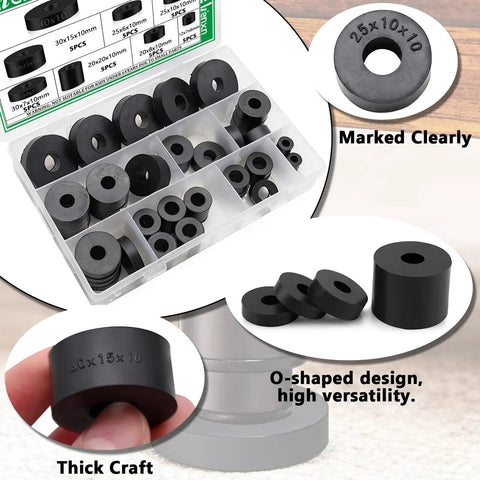 40 Piece Black Round Rubber Spacers Set Eight Sizes For Anti Vibration And Electrical Repairs DIY Ready For Home And Car Projects Neoprene Bushings Cushions For Mounting And Stabilizing Components