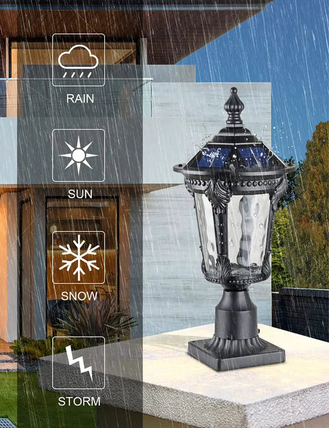 Solar Outdoor Post Light With Two Modes Aluminum Exterior Lantern Waterproof LED Post Lamps in rain shadow