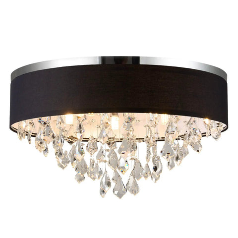 Flush Mount Ceiling Light Fixture 19.5 Inches Black Crystal Chandelier With Fabric Shade Drum Modern Design For Bedroom Living Room Closet Hallway Easy Install K9 Crystals For Extra Sparkle And Dope Ambiance
