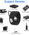 PL259 UHF Coax Cable From UHF Male To Female Low Loss CB Antenna Extension Jumper Cord For Ham Radio And Antenna Analyzer Use With Dummy Load SWR Meter 5M And 16.4ft coiled among various radio devices.