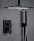 Dope 16 Inch Matte Black Shower System With Rainfall Head And Handheld Ceiling Mounted Bathroom Kit That Elevates Your Shower Game Valve Included For Any Bathroom Setup