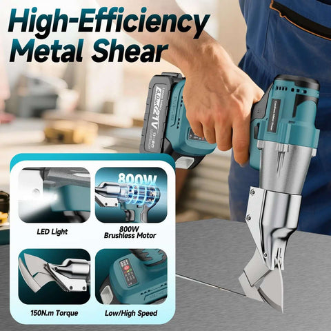 Cordless Sheet Metal Cutter With Dual 4Ah Batteries Brushless Electric Metal Cutting Scissors Tool 360 Degree Rotating Head