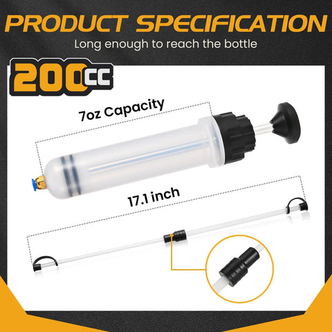SOWKIPE 200cc automotive fluid extractor pump with a long 17.1 inch tube and black hand pump