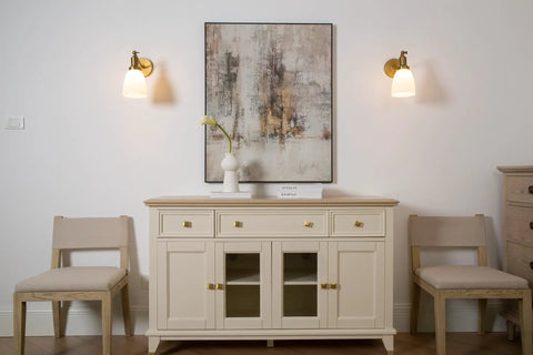 Industrial Vintage Slope Pole Wall Mount Sconce With 5.5 Inch Oval Milk White Glass Shade Retro Vibe Antique Style Wall Lamp Fixture E26 Base Dimmable 60W Max 110 120V Compatible mounted beside modern art above a cabinet in a living room setting.