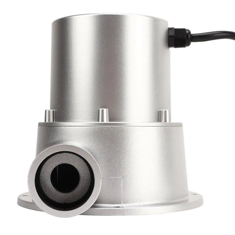 Front view of 200W Micro Hydro Generator For Off Grid Power, Portable Water Turbine With Smart Controller, silver finish.