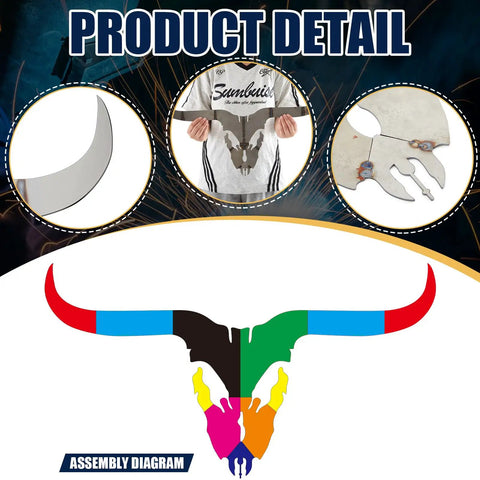 Assembly diagram of Hands On Welding Practice Kit For Beginners With Pre Cut 201 Carbon Steel Plates To Build A Deer Head Sculpture